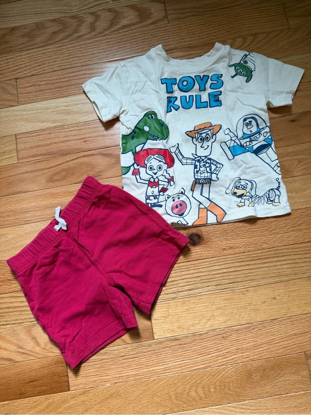 Carter's White Toy Story 'Toys Rule' Graphic Tee with Pink Shorts